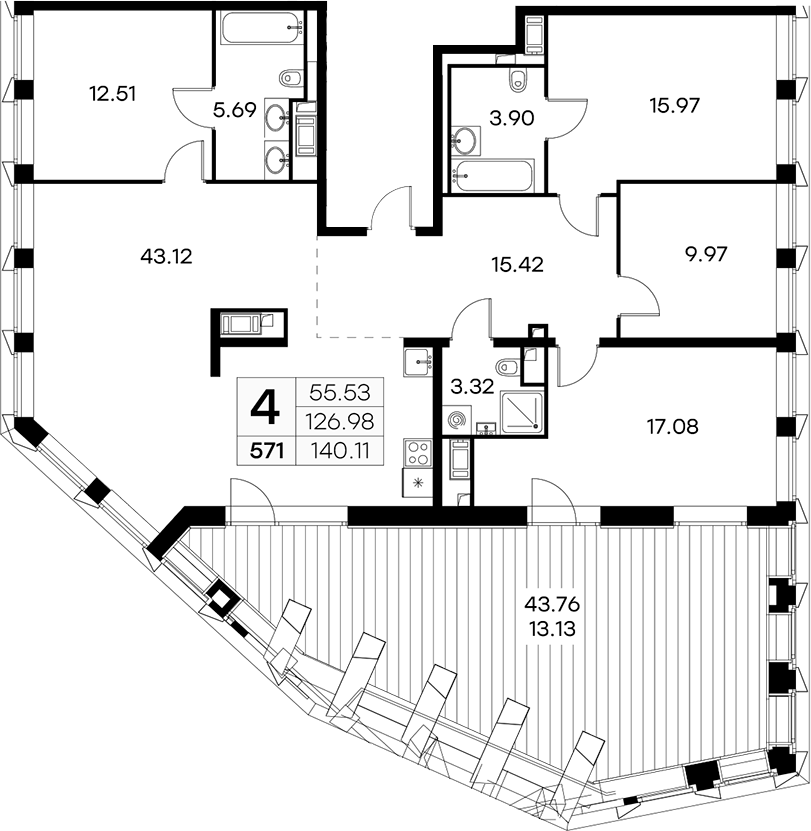 4-комнатная квартира 137.15 м², 19/19 эт., ЖК «GloraX Aura Vasileostrovsky»
